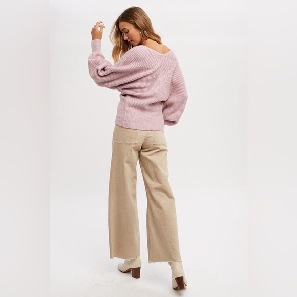 784. Crossover Ribbed Sweater in Lavender - Picture 4 of 5